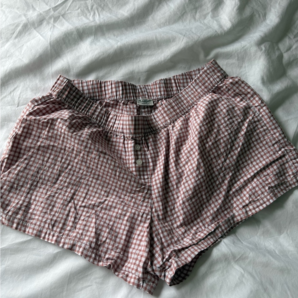 Brandy Melville High Waist Checkered Shorts - red and White